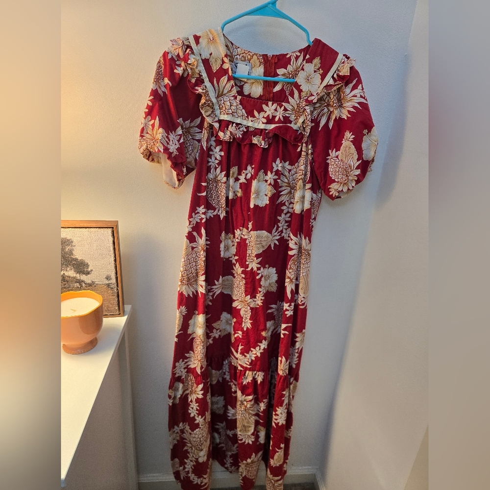 RM Vintage Hawaiian Maxi Dress Made In Hawaii 100% Cotton W/ Puff Sleeve